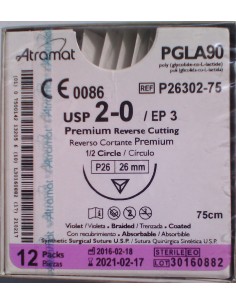 SUTURA PGLA90. Ag. VIOLETA 2/0 12 UD Triangular 1/2 de...