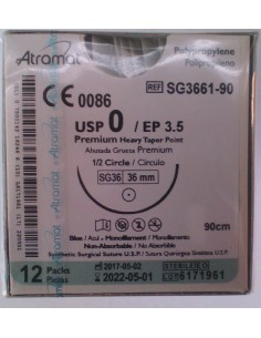 SUTURA POLIPROPILENO Atramat 0 AGUJA CILINDRICA 1/2 36mm...