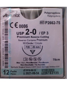 SUTURA POLIPROPILENO Atramat 2/0 12 UD aguja triang 1/2...