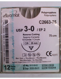 SUTURA POLIPROPILENO Atramat 3/0 aguja triang 1/2 26mm...
