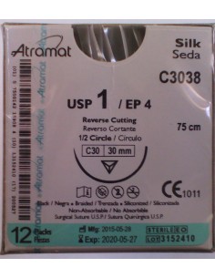 SUTURA Seda trenzada Negra  Atramat 1 aguja triang 1/2 30...