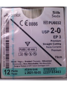 SUTURA Seda trenzada Negra  Atramat 2/0 AGUJA TRIA RECTA...
