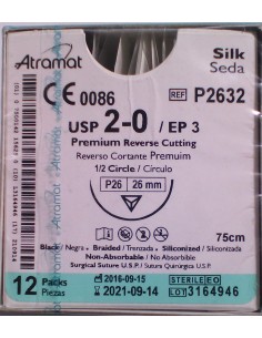 SUTURA Seda trenzada Negra  Atramat 2/0 aguja triang 1/2...