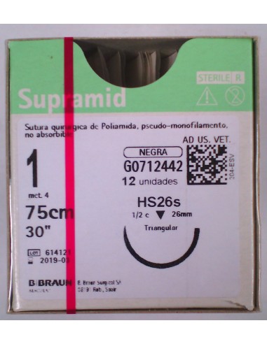 SUTURA SUPRAMID BLACK 1 HS26s 75 CM 12 UD. TRIANGULAR