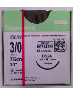 SUTURA SUPRAMID BLACK 3/0 DS24 75 cm 12 UD. 3/8 24mm...