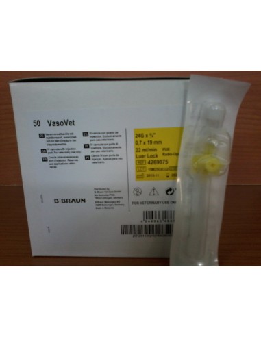 VASOVET 24G 0,7x19 MM 50 UD AMARILLO CON ALAS